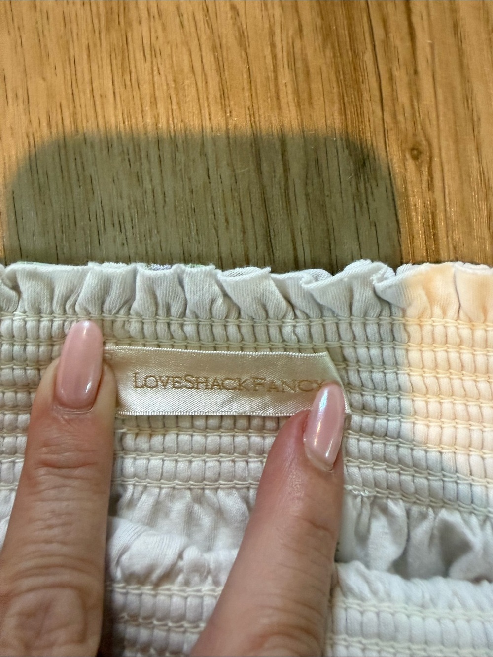 LoveShackFancy Cream Ruffled Smocked Top